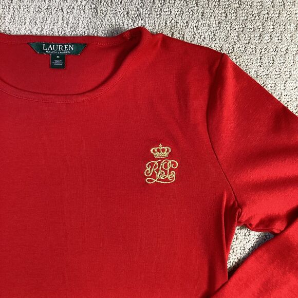 Lauren Ralph Lauren Red Long Sleeve T-Shirt Crown Logo Embroidery - Picture 3 of 6